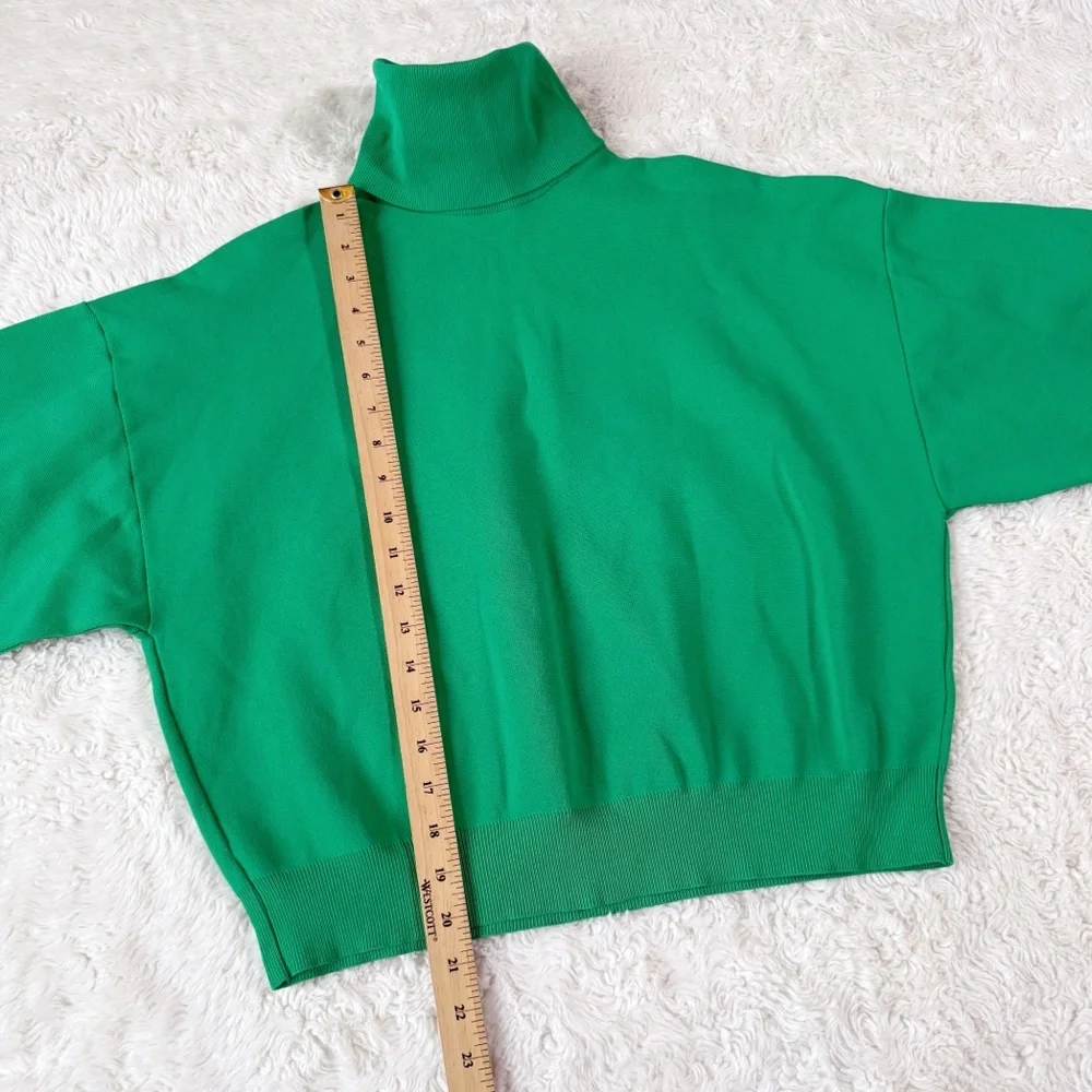 Zara Woman Green Oversized Knit Turtleneck Sweater SMALL Classic Preppy - Picture 5 of 6